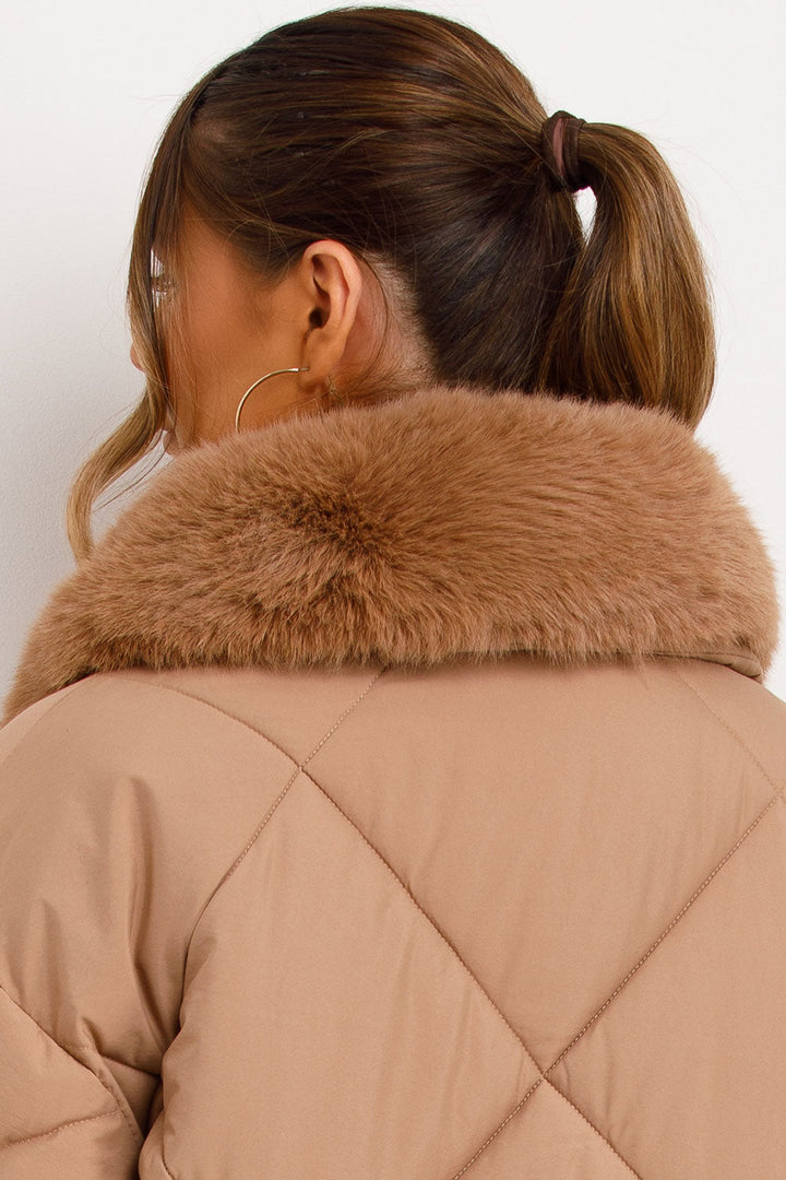 Violette | Women’s long quilted puffer coat with faux fur collar