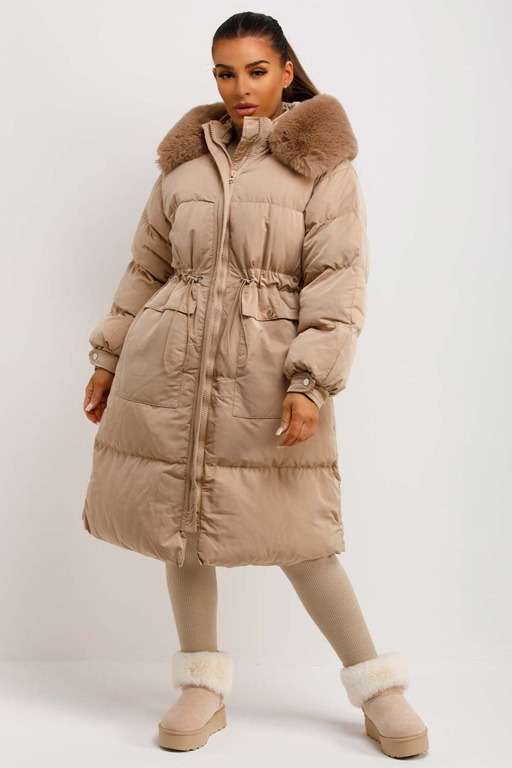 Lovisa | Women’s long puffer coat with faux fur hood