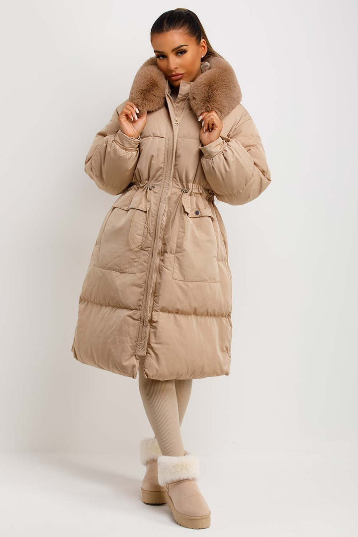 Lovisa | Women’s long puffer coat with faux fur hood