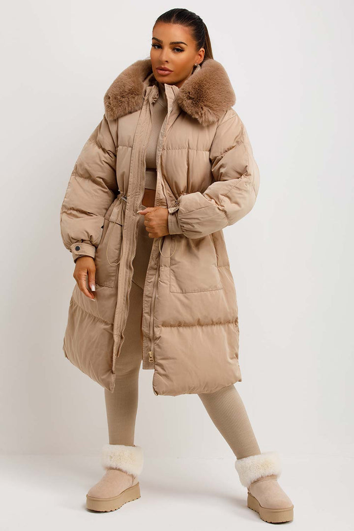 Lovisa | Women’s long puffer coat with faux fur hood