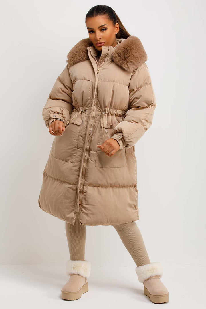 Lovisa | Women’s long puffer coat with faux fur hood