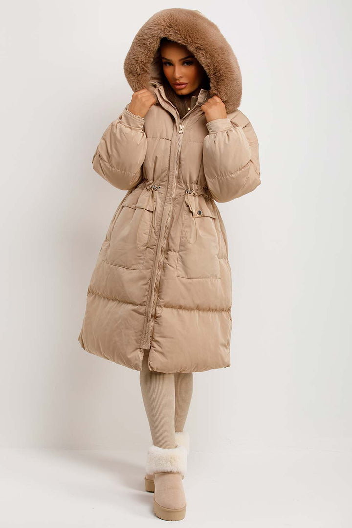 Lovisa | Women’s long puffer coat with faux fur hood