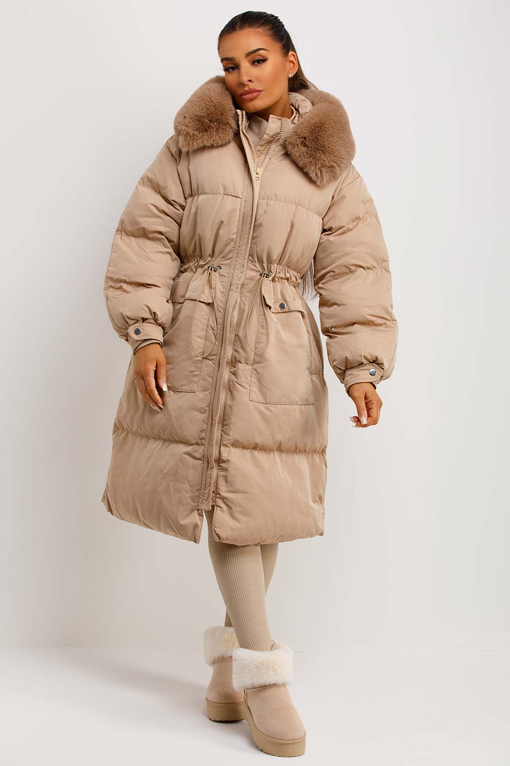 Lovisa | Women’s long puffer coat with faux fur hood