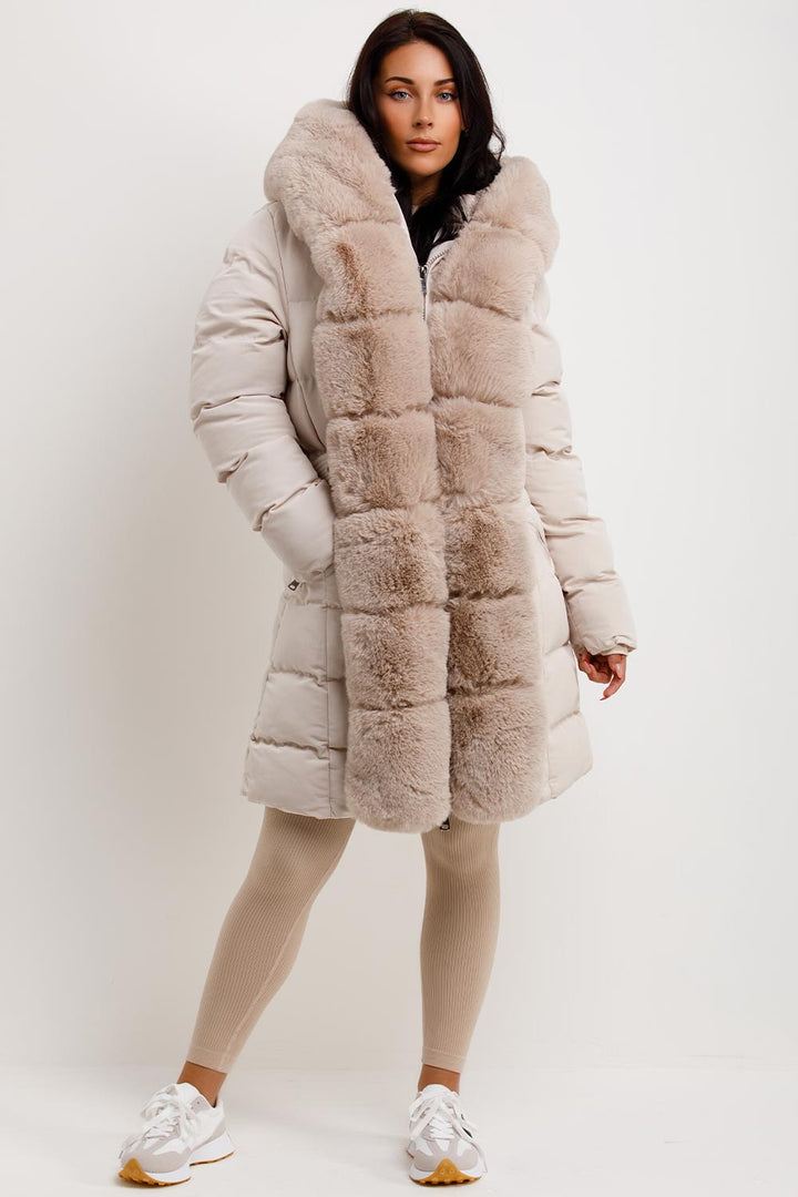 Roselyn | Women’s puffer padded coat with faux fur hood and trim