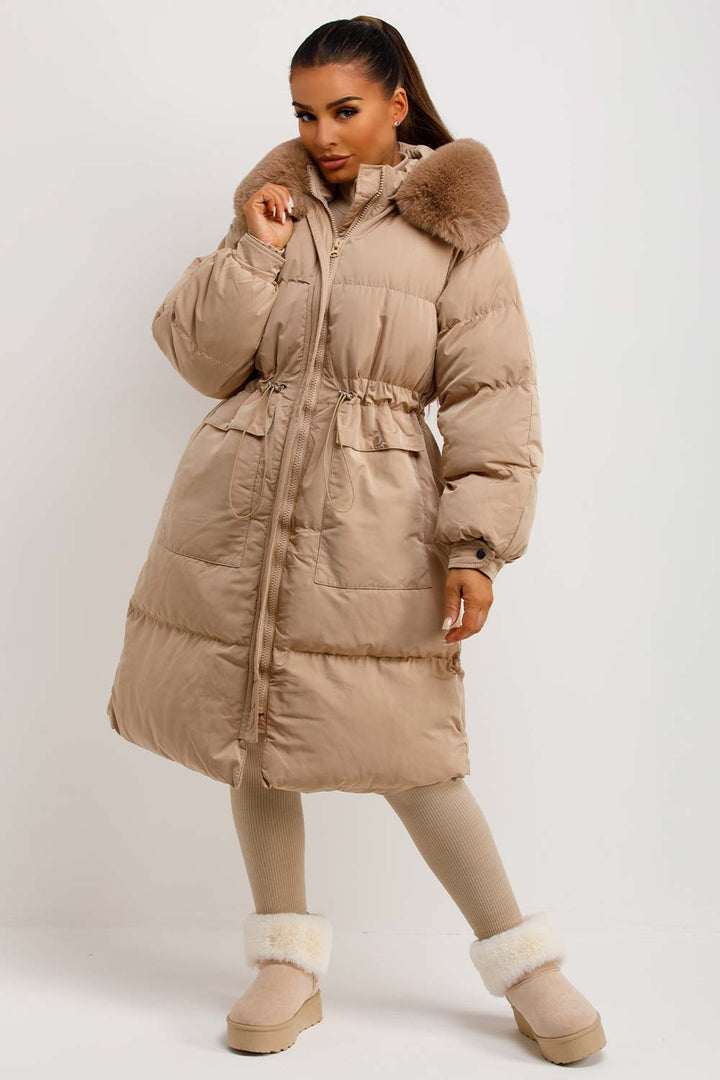 Lovisa | Women’s long puffer coat with faux fur hood