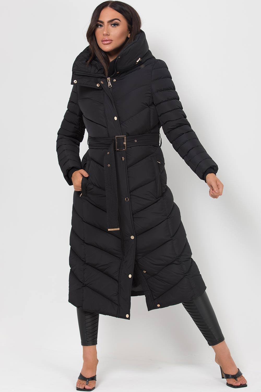 Lara | Women’s longline belted puffer coat with hood
