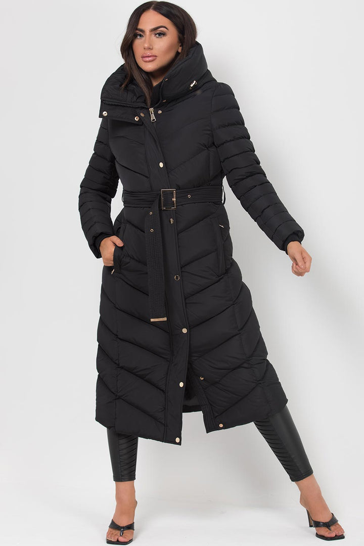 Lara | Women’s longline belted puffer coat with hood