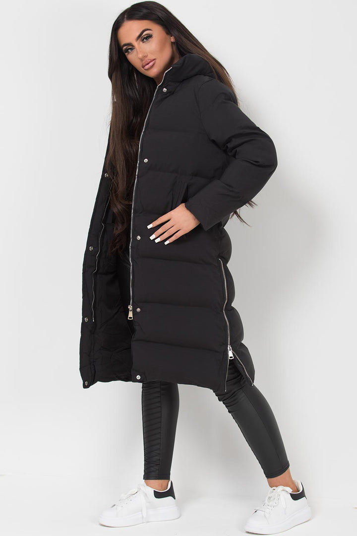 Zahra | Women’s long hooded puffer coat with side zip