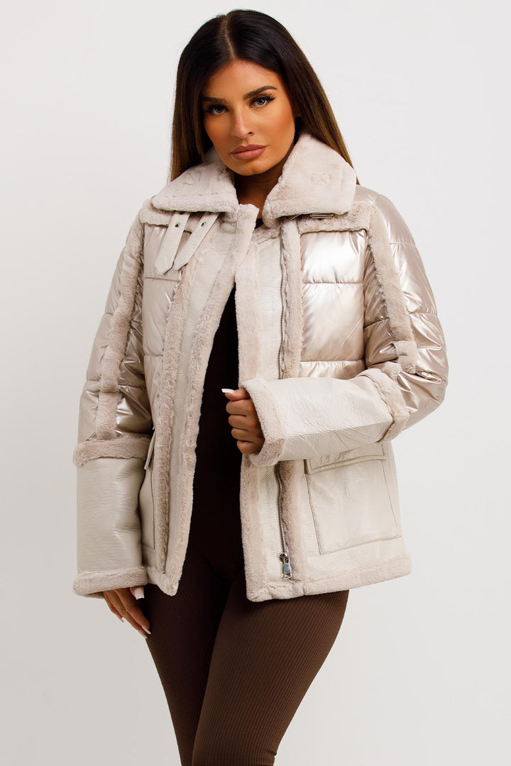 Raegan | Women’s faux fur trim faux suede jacket with waist belt