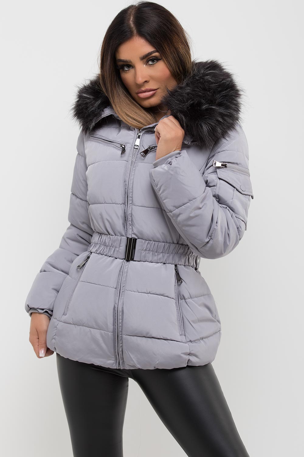 Aurelie | Women’s quilted coat with faux fur hood