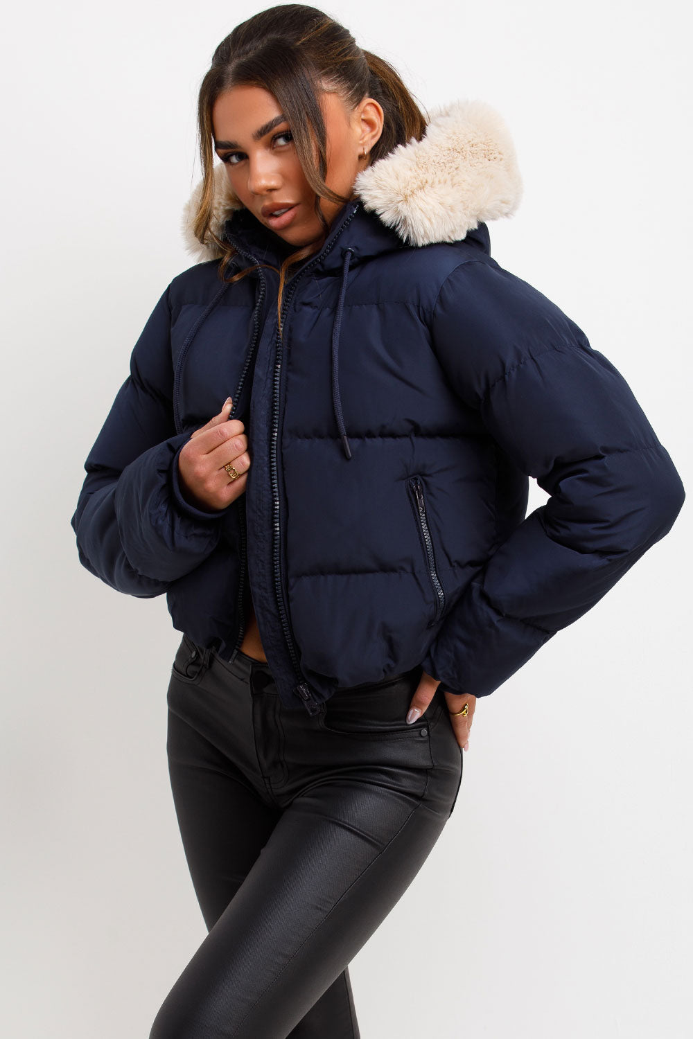 Nadia | Women's puffer jacket with faux fur hood