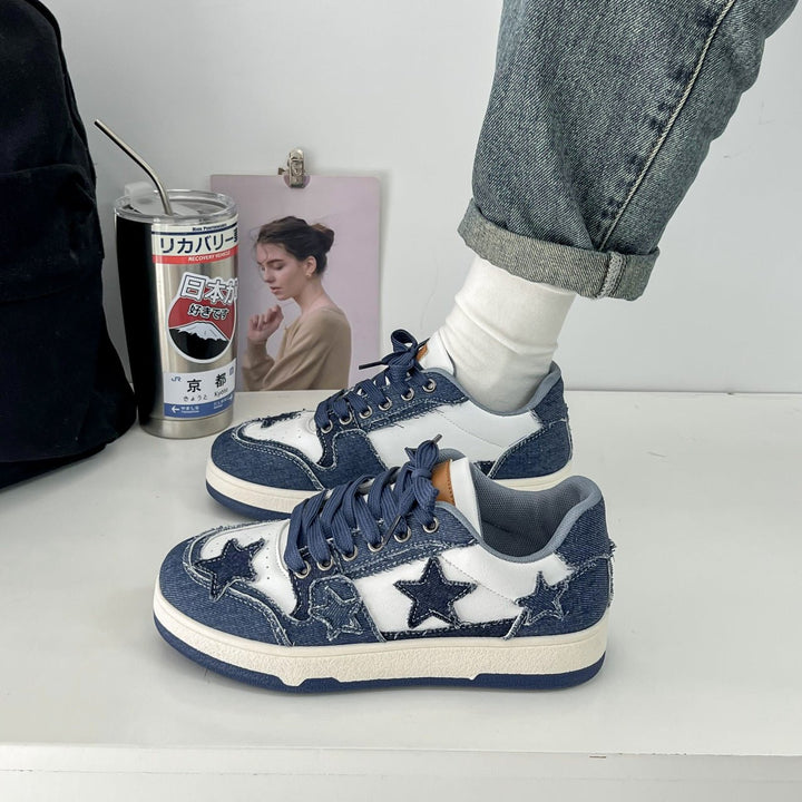 Celina | Retro-look denim sneakers with star patch detail
