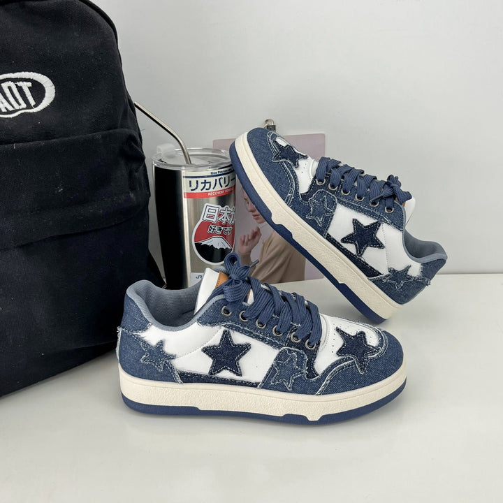 Celina | Retro-look denim sneakers with star patch detail