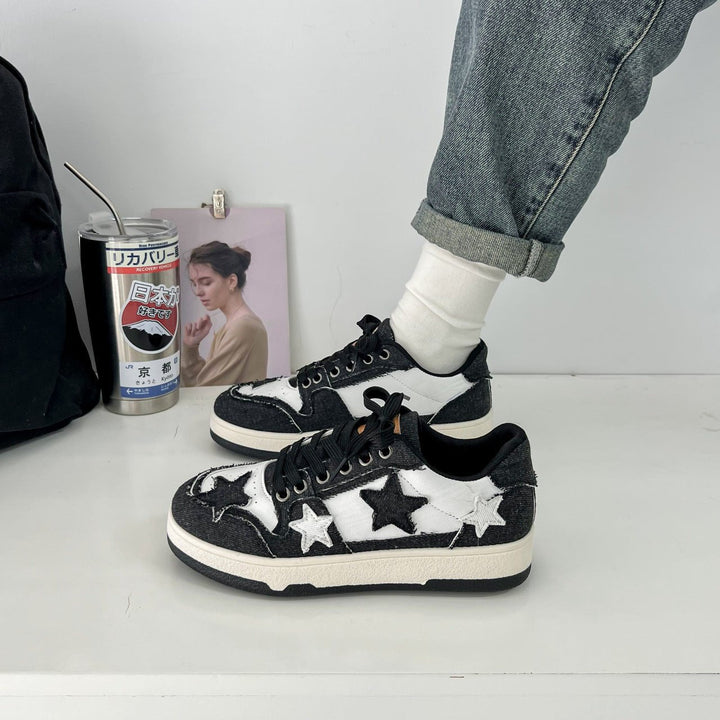 Celina | Retro-look denim sneakers with star patch detail