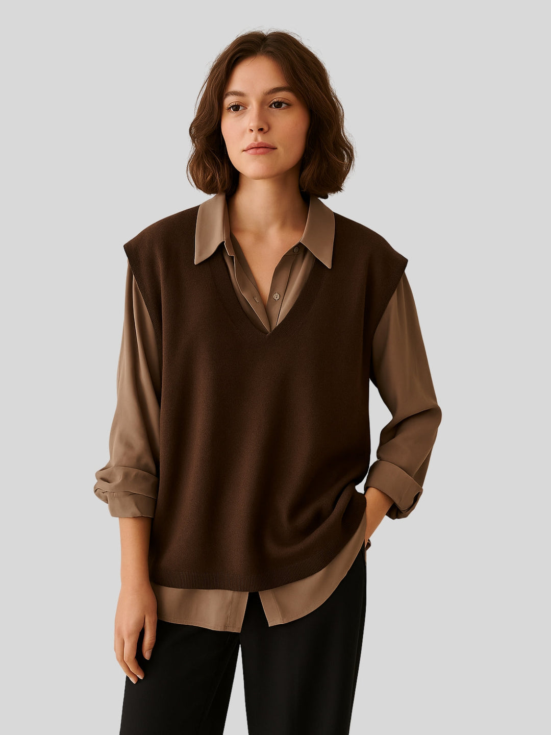 Hannah | Women’s two-piece shirt with knitted vest design and loose fit
