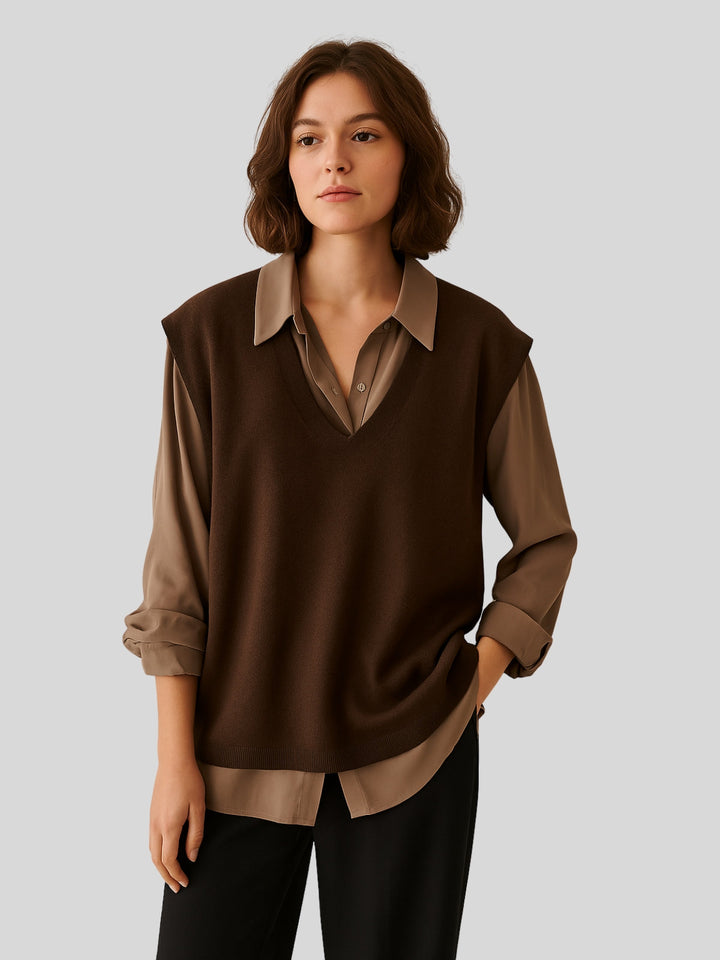 Hannah | Women’s two-piece shirt with knitted vest design and loose fit