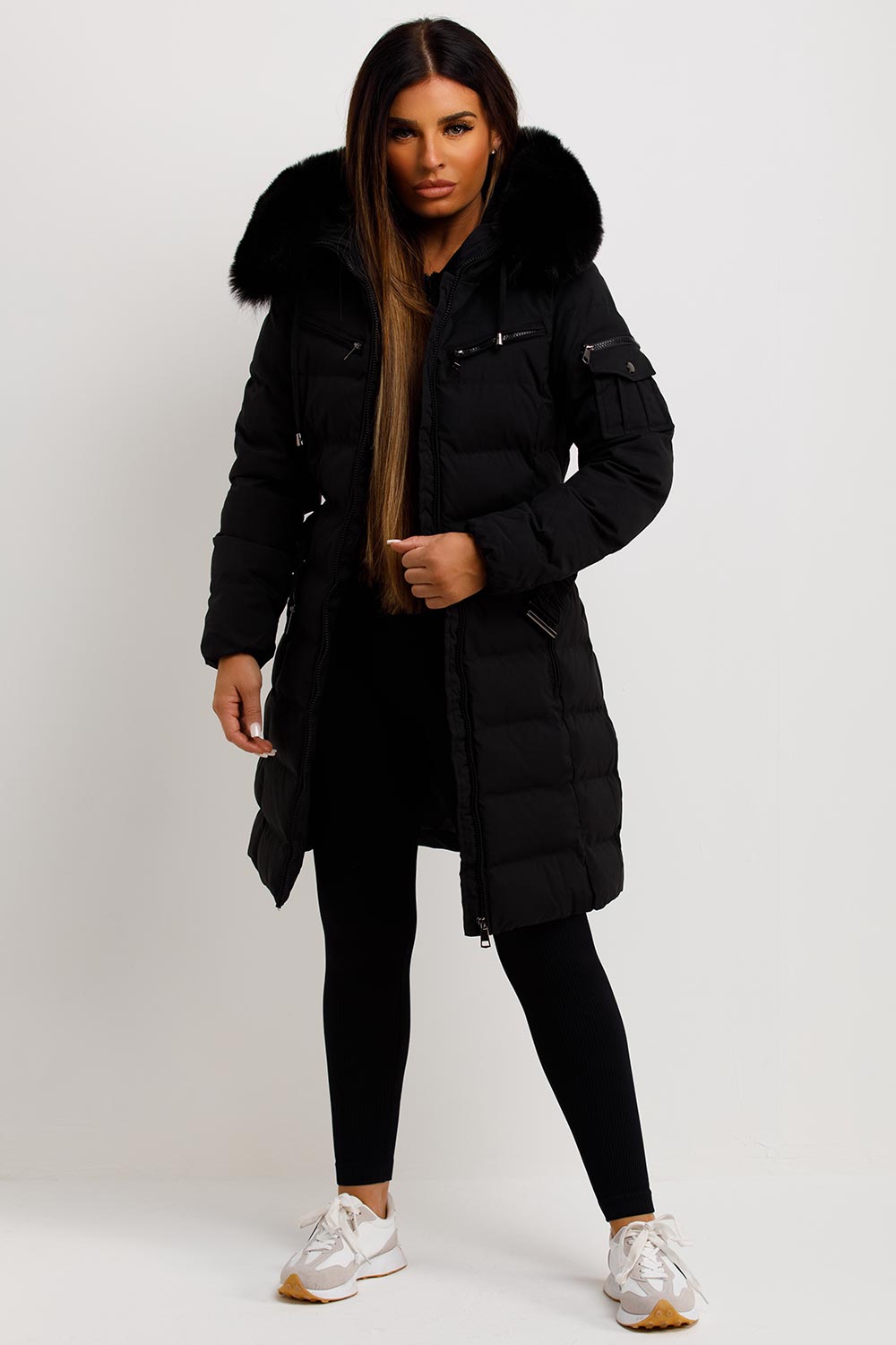 Khloe | Women’s long puffer coat with faux fur hood