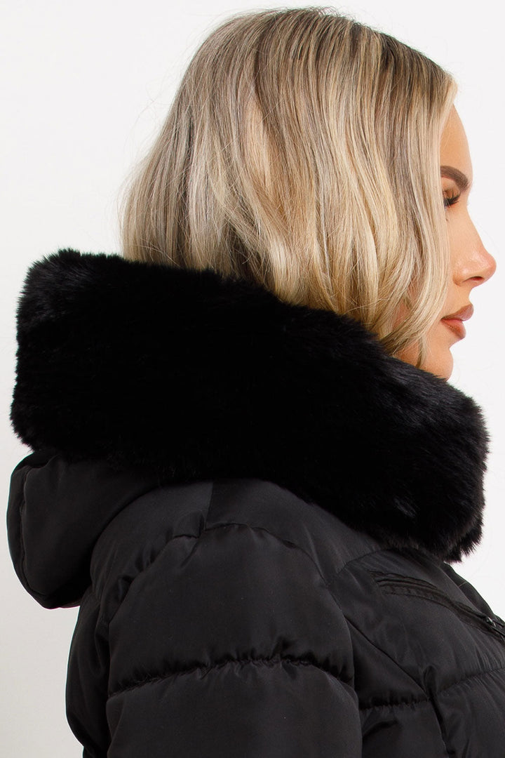 Jaylen | Women’s belted puffer jacket with faux fur hood