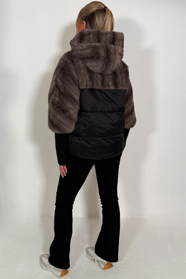 Meagan | Women’s faux fur hooded jacket with contrast pockets