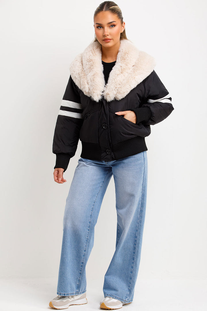 Radzna | Women’s aviator bomber jacket with faux fur collar