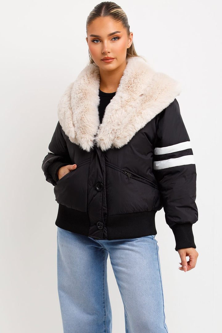 Radzna | Women’s aviator bomber jacket with faux fur collar