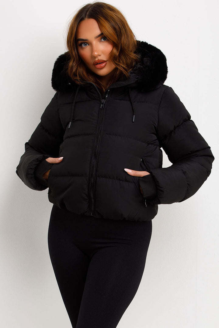 Audrina | Women’s puffer jacket with faux fur hood