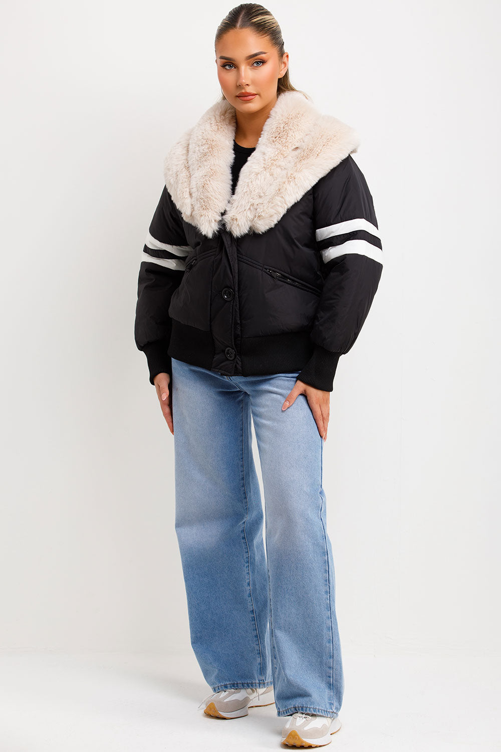 Radzna | Women’s aviator bomber jacket with faux fur collar