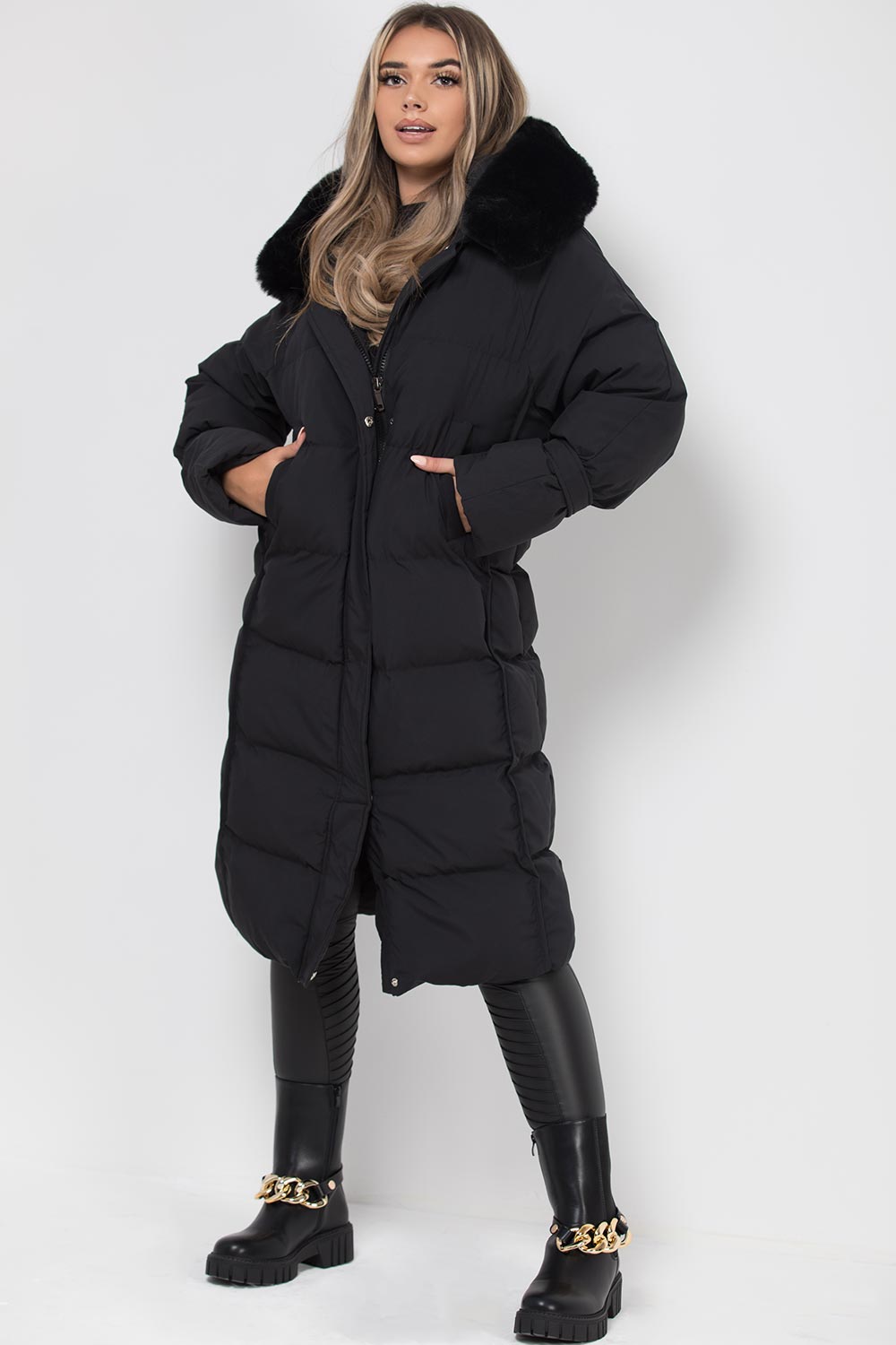 Aya | Women’s longline faux fur hood puffer coat