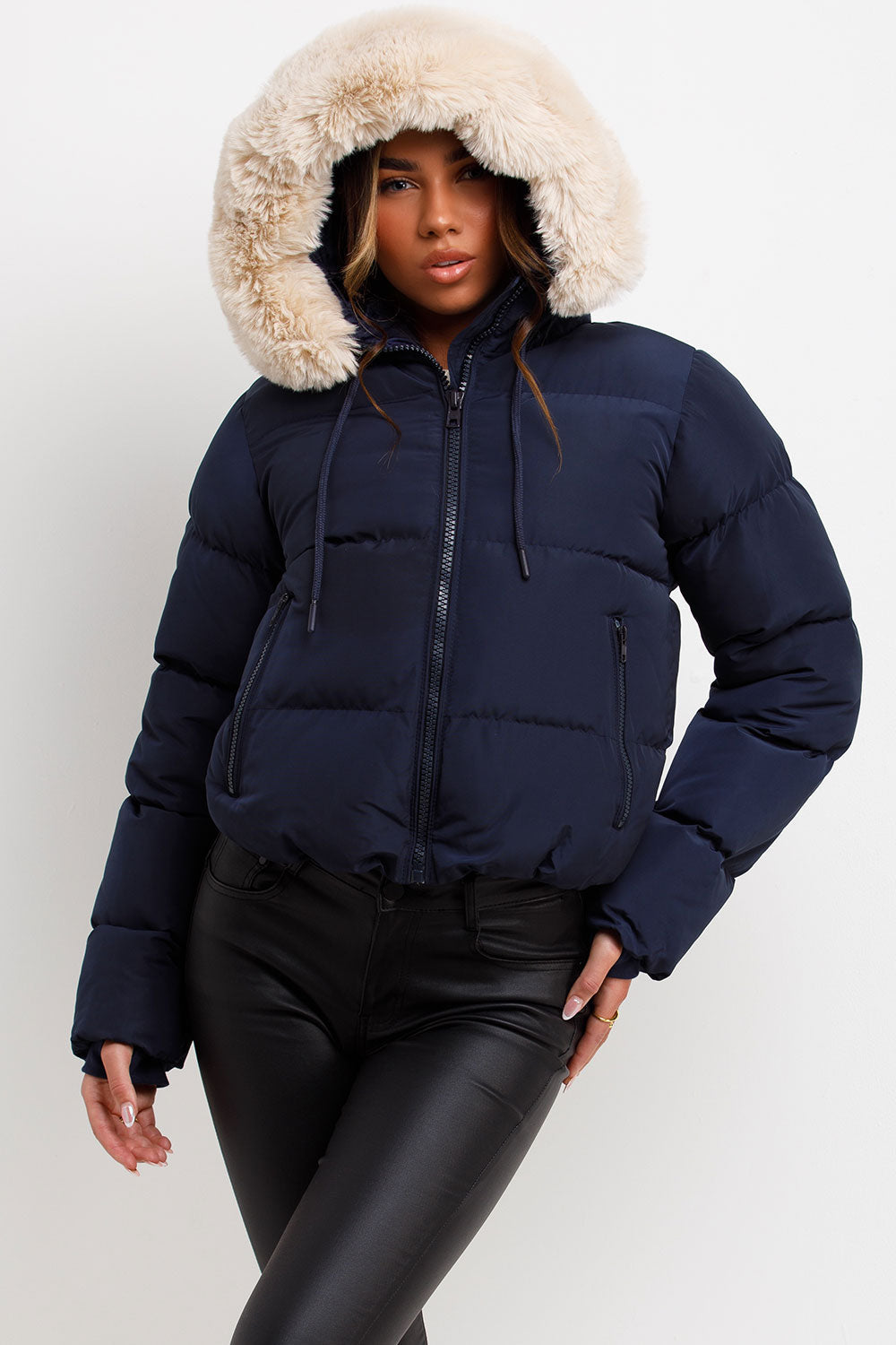 Nadia | Women's puffer jacket with faux fur hood