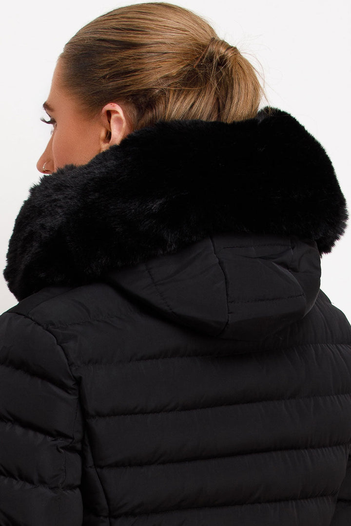 Kahlani | Women’s padded puffer jacket with faux fur hood and belt