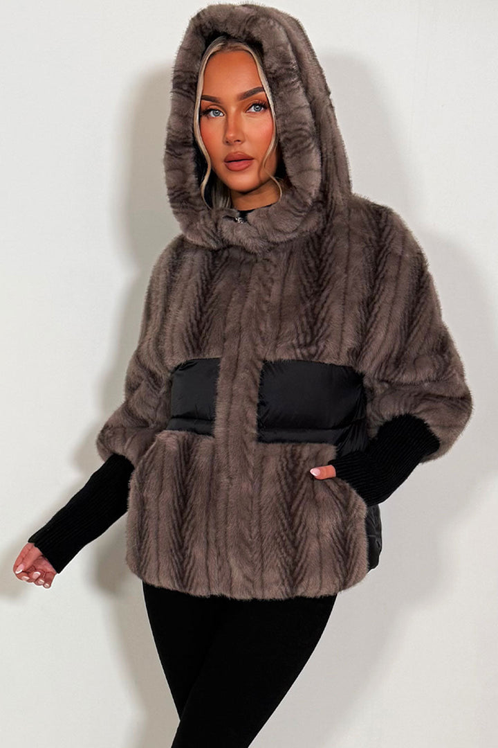 Meagan | Women’s faux fur hooded jacket with contrast pockets