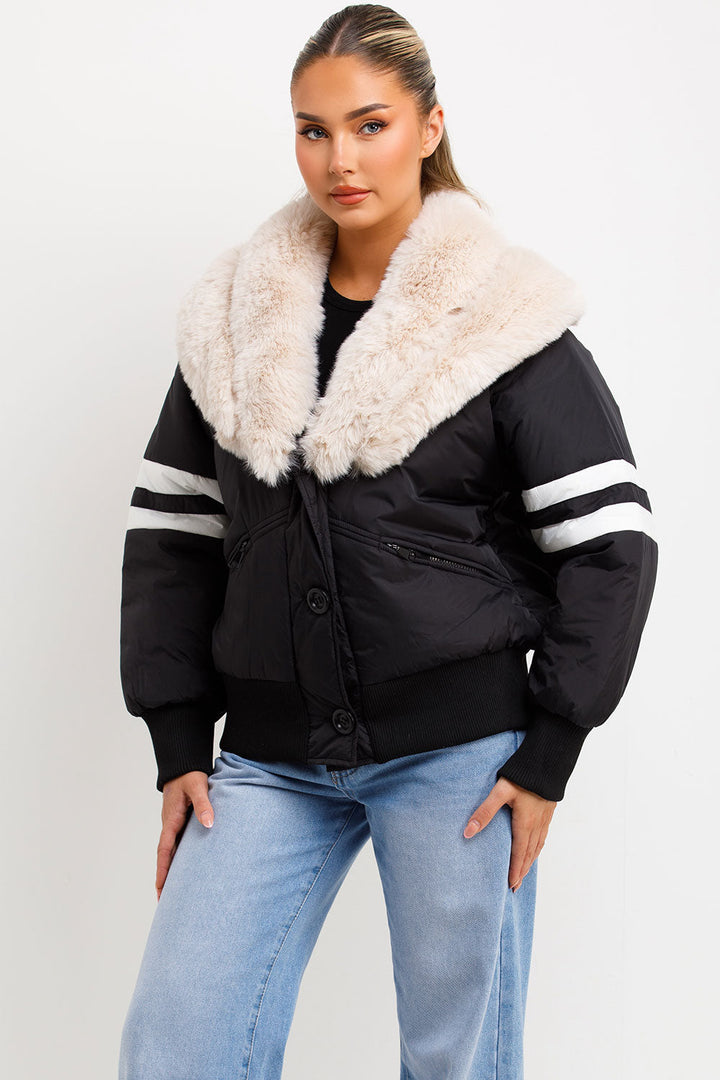 Radzna | Women’s aviator bomber jacket with faux fur collar