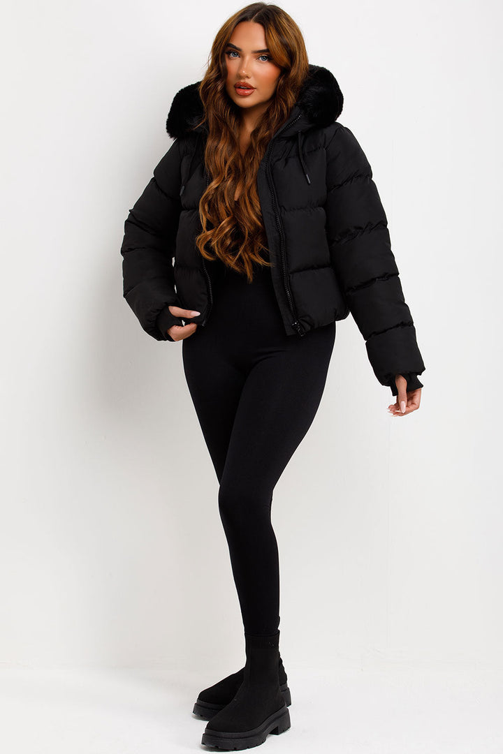 Audrina | Women’s puffer jacket with faux fur hood