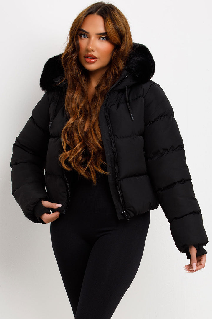 Audrina | Women’s puffer jacket with faux fur hood