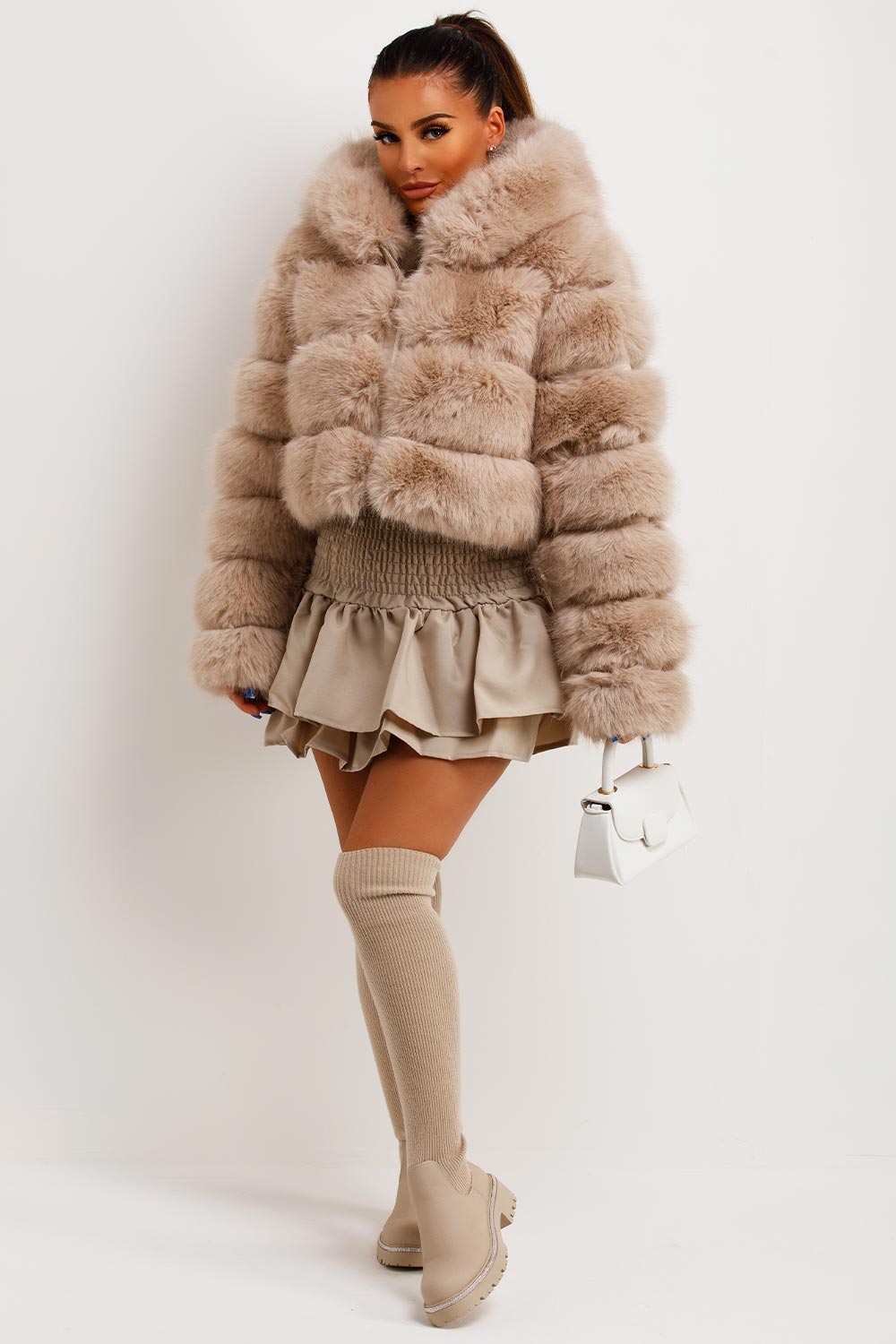 Andi | Women’s plush faux fur hooded cropped jacket