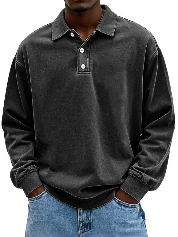 Mark | Men’s long-sleeve polo shirt with classic collar and straight fit