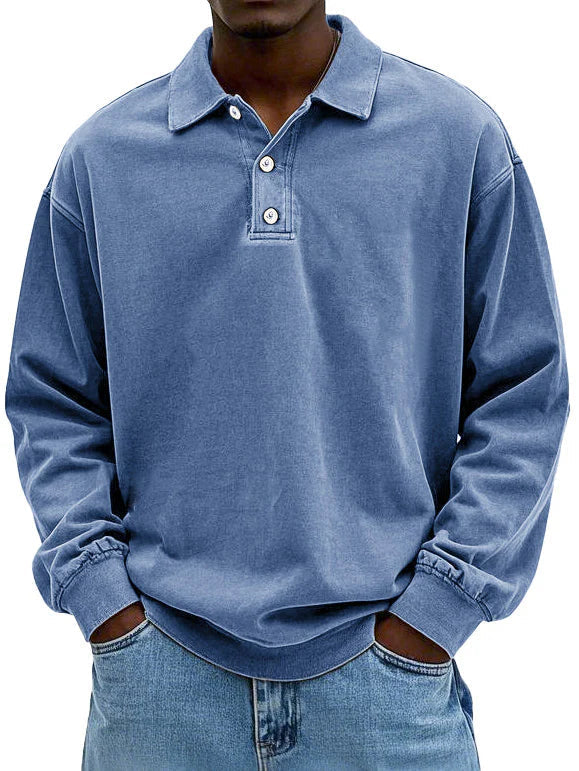 Mark | Men’s long-sleeve polo shirt with classic collar and straight fit