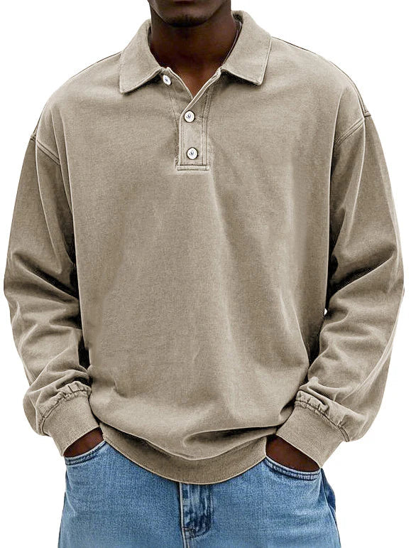 Mark | Men’s long-sleeve polo shirt with classic collar and straight fit