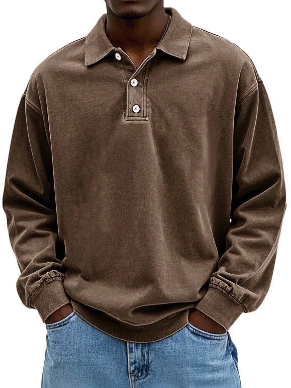 Mark | Men’s long-sleeve polo shirt with classic collar and straight fit