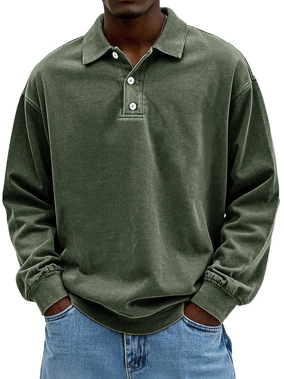 Mark | Men’s long-sleeve polo shirt with classic collar and straight fit