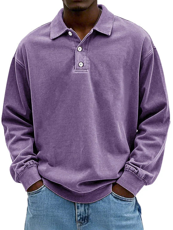 Mark | Men’s long-sleeve polo shirt with classic collar and straight fit