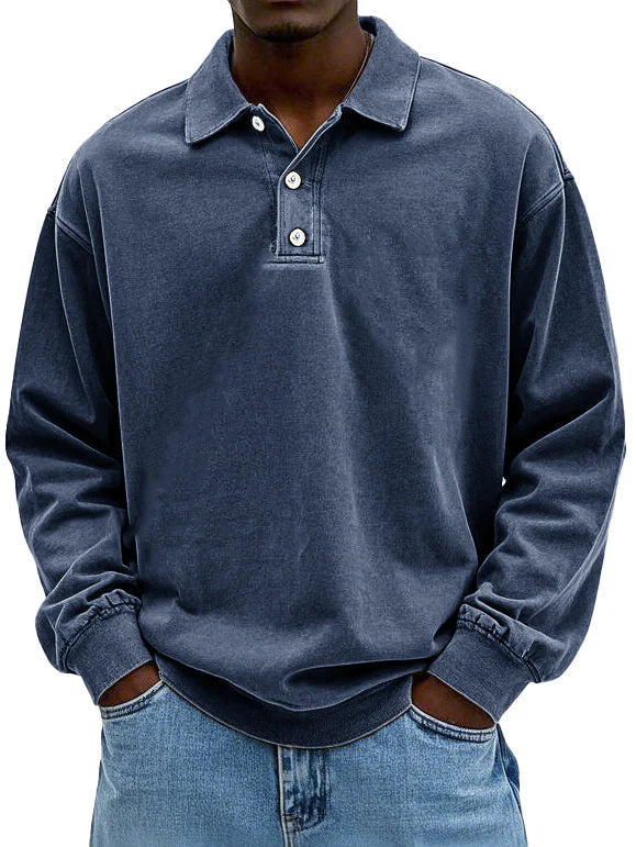 Mark | Men’s long-sleeve polo shirt with classic collar and straight fit