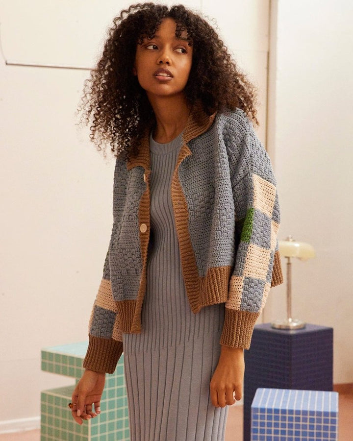 Isabela | Women’s color block crochet knit jacket