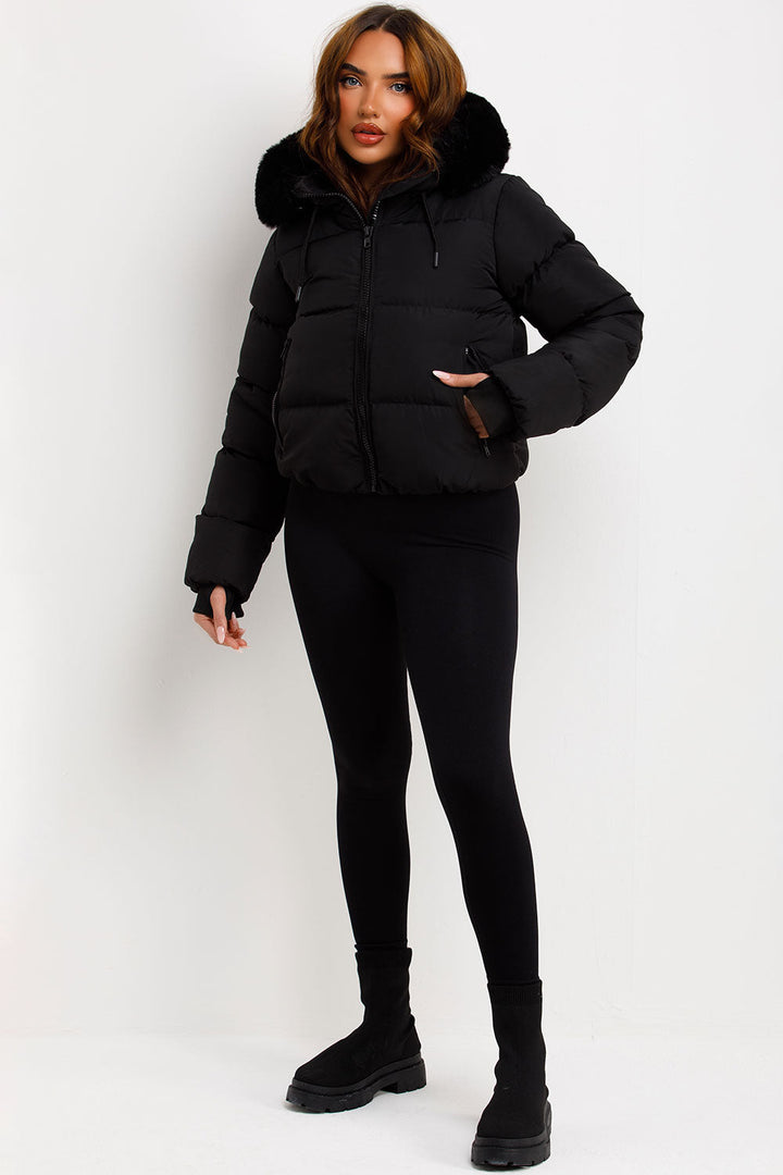 Audrina | Women’s puffer jacket with faux fur hood