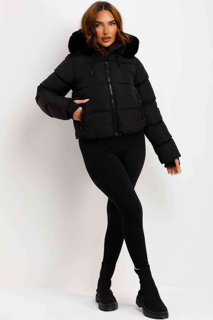 Audrina | Women’s puffer jacket with faux fur hood