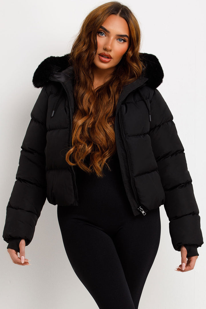 Audrina | Women’s puffer jacket with faux fur hood