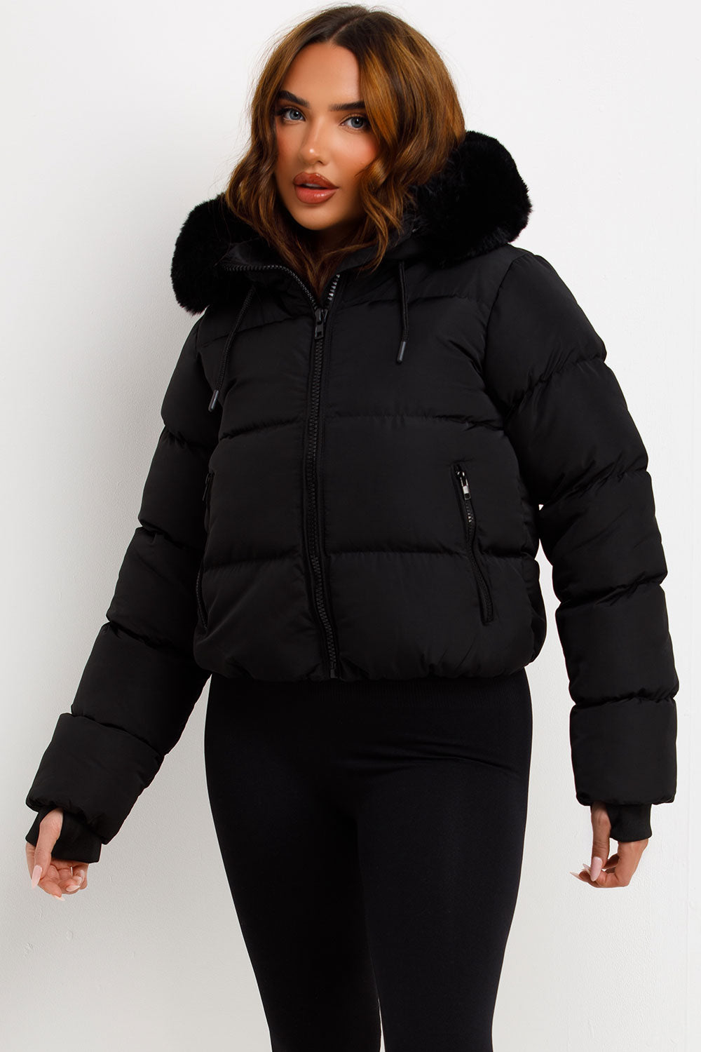 Audrina | Women’s puffer jacket with faux fur hood