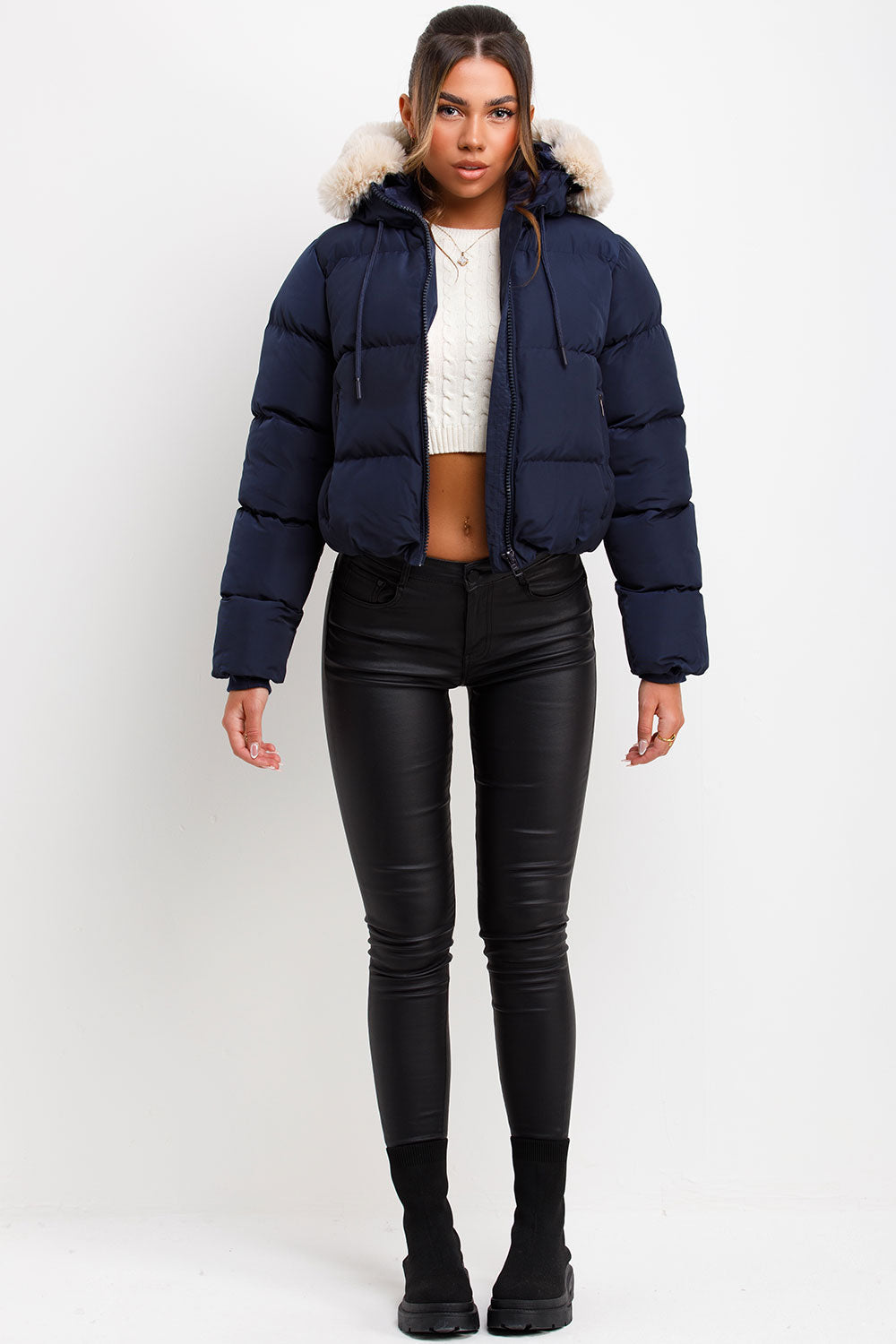 Nadia | Women's puffer jacket with faux fur hood