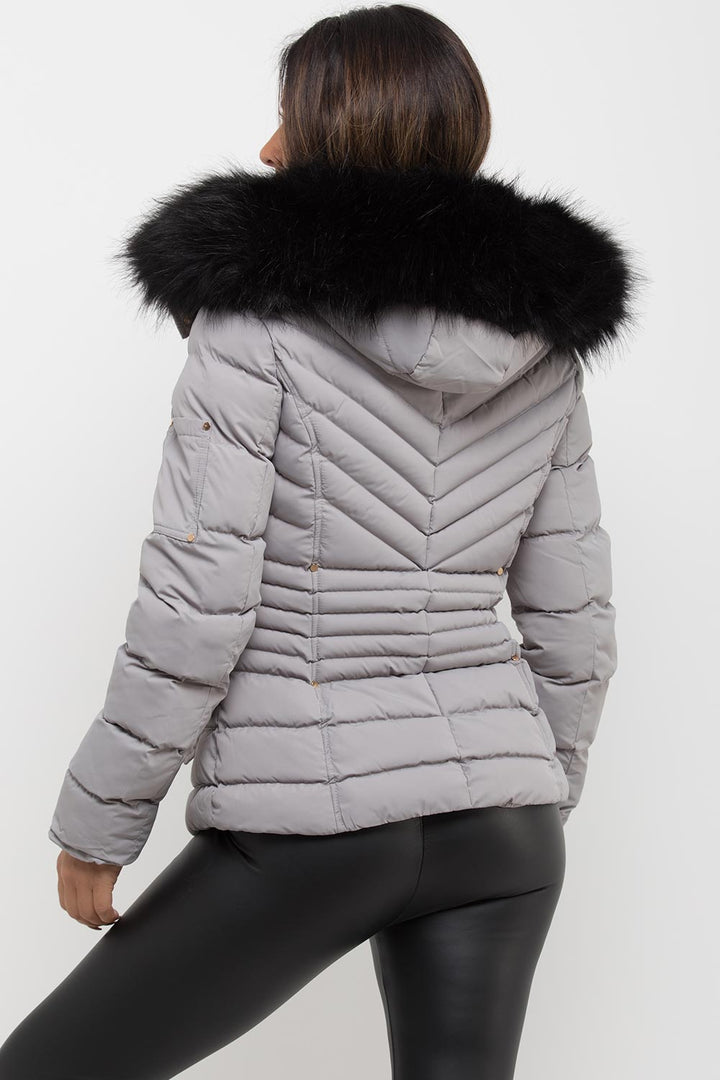 Saori | Women’s puffer jacket with faux fur hood