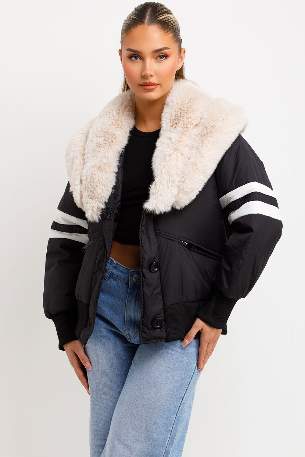 Radzna | Women’s aviator bomber jacket with faux fur collar